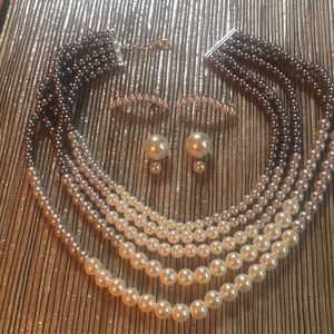 NWOT Faux Pearl necklace and two pairs of earrings